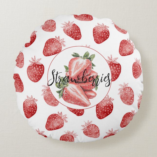 Red Strawberries Fruit   Round Pillow (Front)