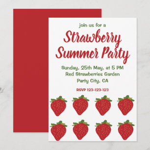 Red Strawberries Fruit Strawberry Summer Party Invitation