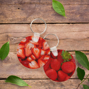 Red Strawberries Heart-shape Slices Photographic Keychain