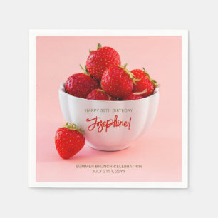 Red Strawberries In A Bowl Summer Brunch Birthday Napkin