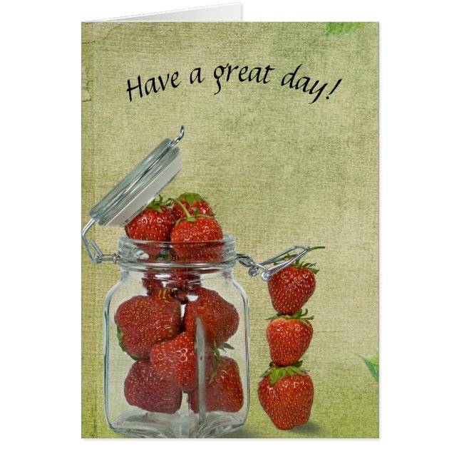red strawberries in glass jar (Front)