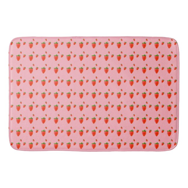 Red Strawberries on pink background  Bath Mat (Front)