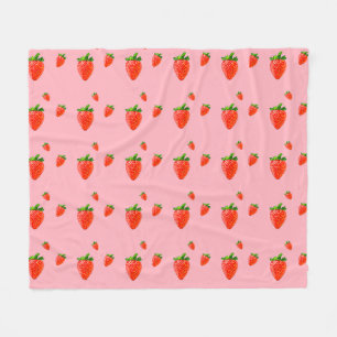 Red Strawberries on pink background Fleece Blanket