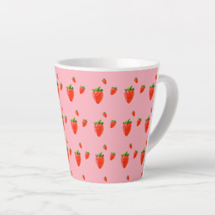 Red Strawberries on pink background   Latte Mug