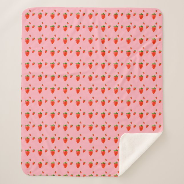 Red Strawberries on pink background  Sherpa Blanket (Front)