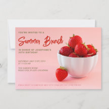 Red Strawberries On Pink Summer Brunch Birthday