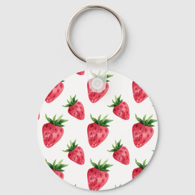 Red Strawberries Pattern Keychain (Front)