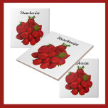 Red Strawberries Photographic Tile<br><div class="desc">Ceramic tiles with beautiful mouthwatering photographic fresh red strawberries is ideal for any country kitchen decor. This image is original berry fruit photography by JLW_PHOTOGRAPHY.</div>