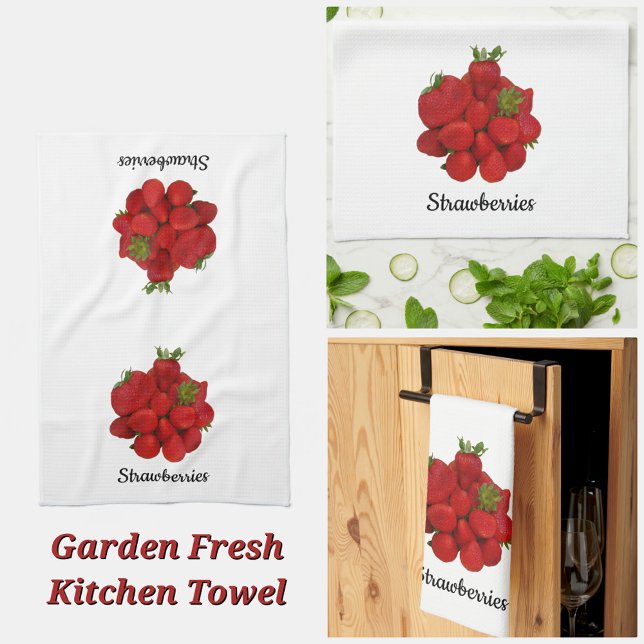 Red Strawberries Photographic White Kitchen Towel (Creator Uploaded)