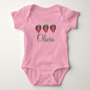Red Strawberries Strawberry Fruit Personalized Baby Bodysuit