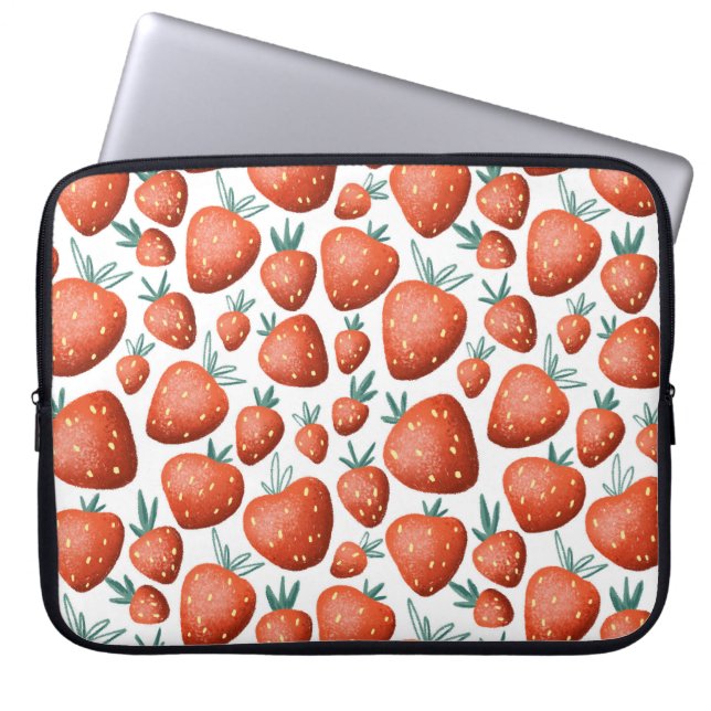 Red Strawberries White Background Seamless Laptop Sleeve (Front)