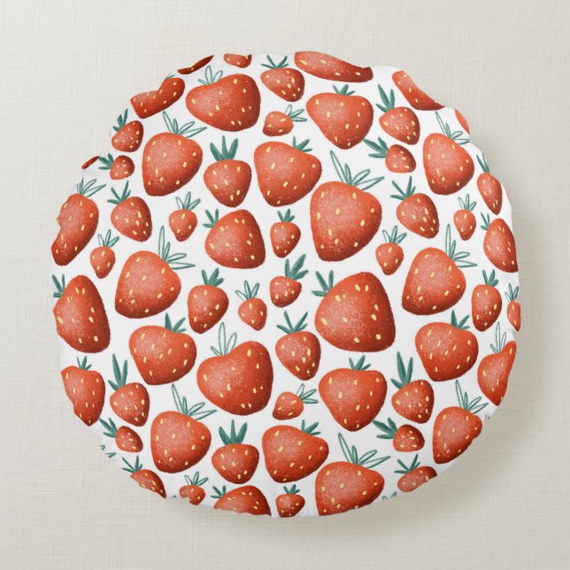 Red Strawberries White Background Seamless Round Pillow (Front)