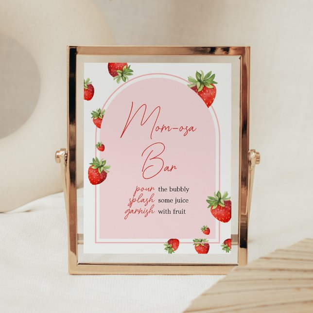 Red Strawberry Baby Shower Mom Osa Bar Poster (Boho Berry Sweet Baby Shower Mom Osa Bar Sign)