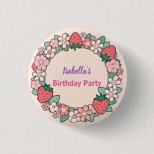 Red Strawberry berry Daisy Birthday Party for her 1 Inch Round Button