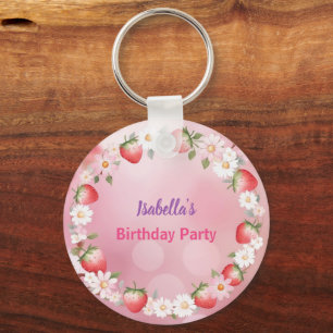 Red Strawberry berry Daisy Birthday Party for her Keychain
