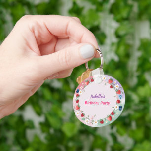 Red Strawberry berry Daisy Birthday Party for her Keychain
