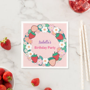 Red Strawberry berry Daisy Birthday Party for her Napkin