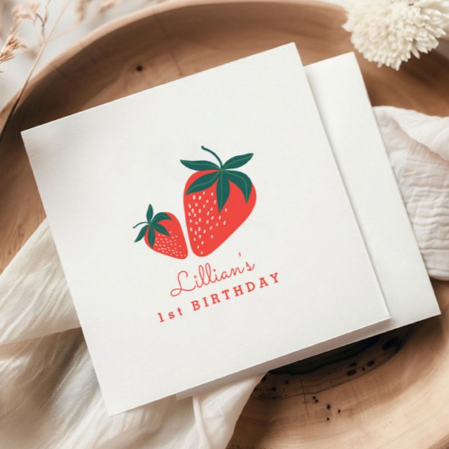Red Strawberry Berry Sweet Birthday Napkin (Creator Uploaded)