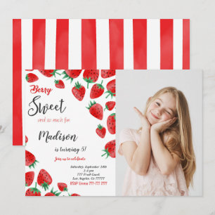 Red Strawberry Birthday Photo Invitation
