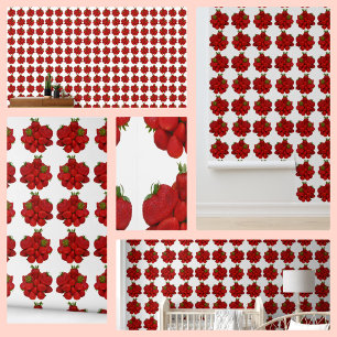 Red Strawberry Clusters Photographic White Wallpaper