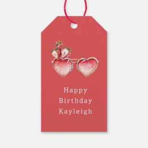 Red Strawberry Colored Heart Glasses Birthday Gift Tags