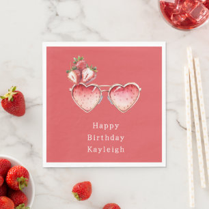 Red Strawberry Colored Heart Glasses Birthday Napkin