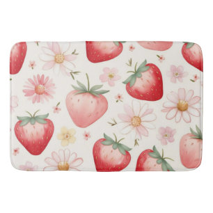 Red Strawberry flowers Birthday Party for her Bath Mat