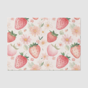 Red Strawberry flowers Birthday Party for her Tissue Paper