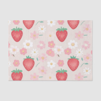 Red Strawberry flowers Birthday Party for her Tissue Paper