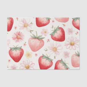 Red Strawberry flowers Birthday Party for her Tissue Paper