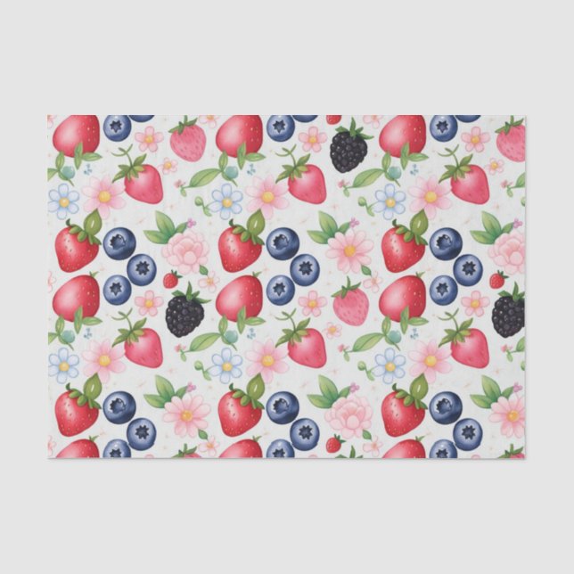 Red Strawberry flowers Birthday Party for her Tissue Paper (Front)