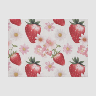 Red Strawberry flowers Birthday Party for her Tissue Paper