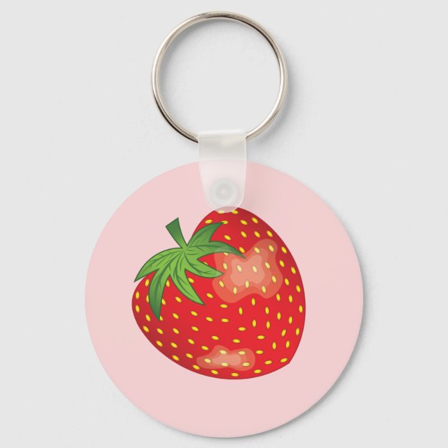 Red Strawberry Fruit Cartoon Illustration Keychain (Front)