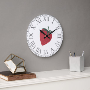 Red Strawberry Fruit  Large Clock
