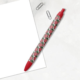 Red Strawberry Fruit Pattern Back To School   Black Ink Pen