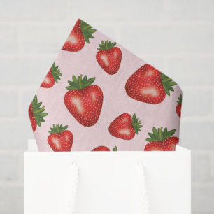 Red Strawberry Fruit Pattern On Pink Tissue Paper