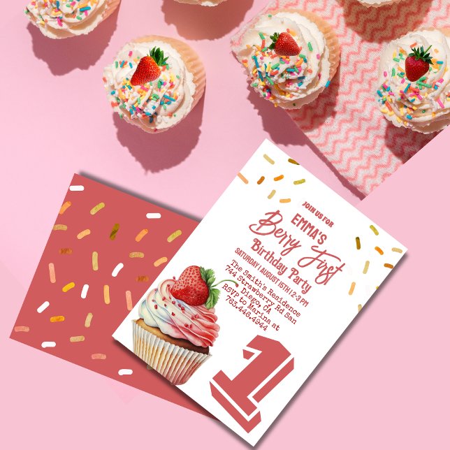 Red Strawberry Girl's Berry First Birthday  Invitation (Creator Uploaded)