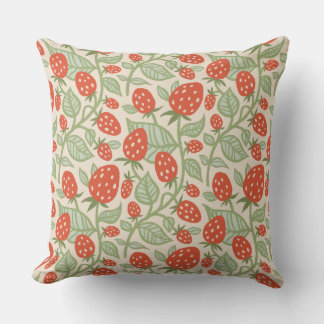 Red strawberry & green leaves pattern throw pillow