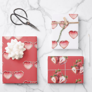 Red Strawberry Heart Colored Glasses Birthday Wrapping Paper Sheet