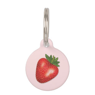 Red Strawberry Illustration On Pink And Pet's Info Pet Tag
