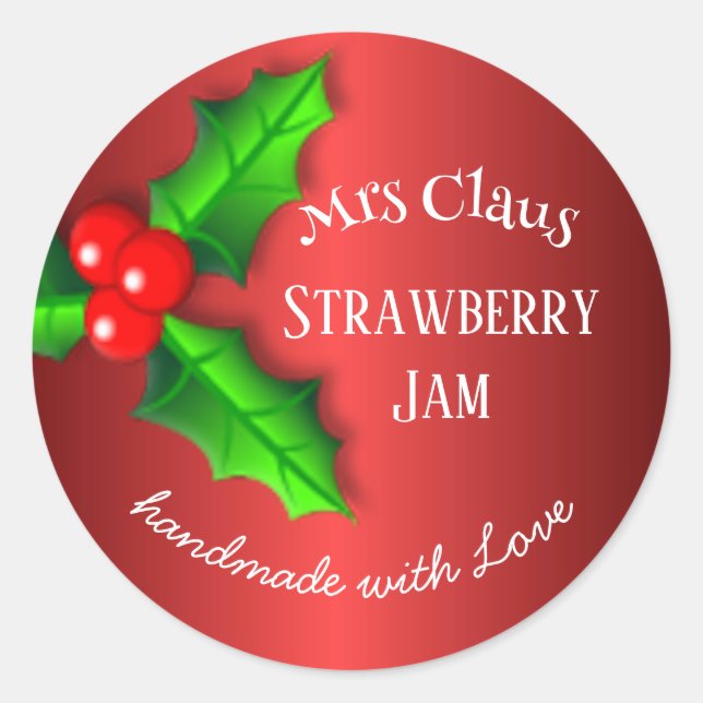 Red Strawberry jam Christmas label (Front)