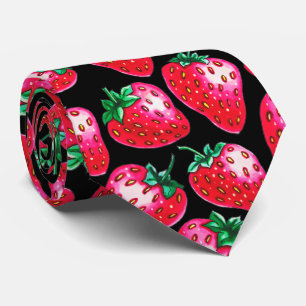 Red Strawberry on black background Tie