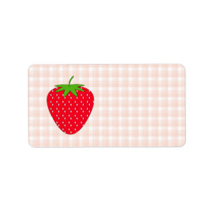 Red Strawberry on Gingham Check. Label