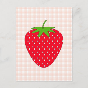 Red Strawberry on Gingham Check. Postcard