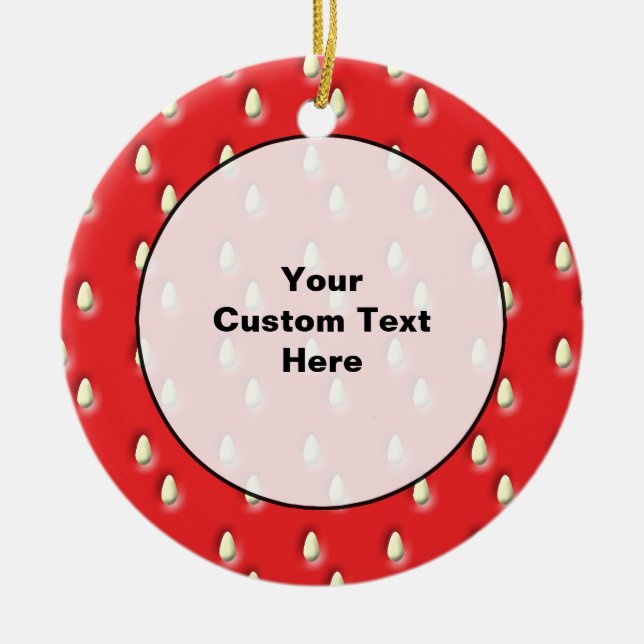 Red Strawberry Pattern. Ceramic Ornament (Front)