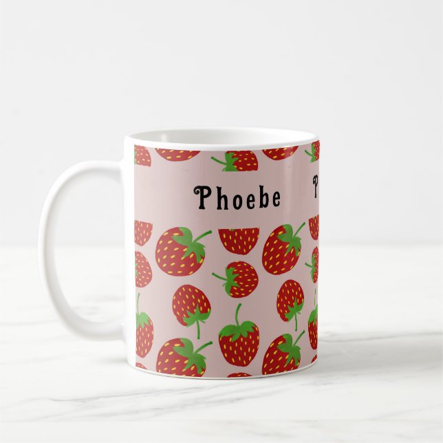 Red Strawberry Pattern  Custom Name Coffee Mug (Left)