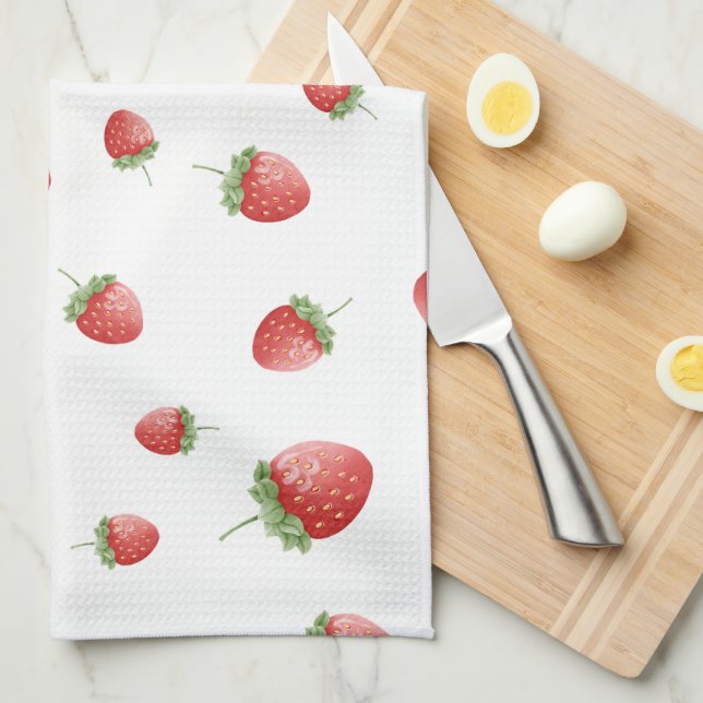 Red Strawberry Pattern Kitchen Towel (Quarter Fold)