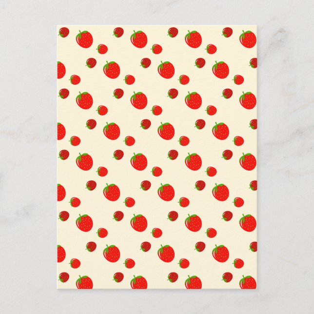 Red strawberry pattern on pale pink postcard (Front)