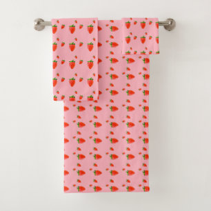 Red Strawberry Pattern Pink Beauty Bath Towel Set