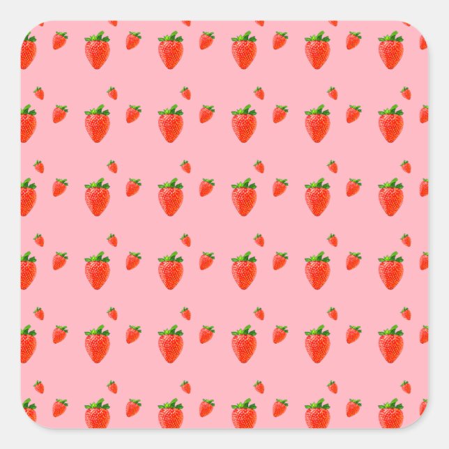 Red Strawberry Pattern Pink  Square Sticker (Front)